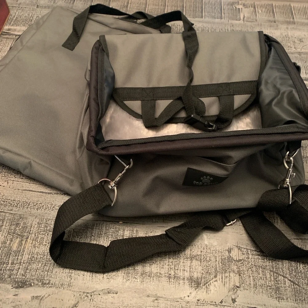 Pet Top Paw Gray Bag 12”x 12” Side Pockets, Car Support Strap
